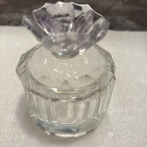 Lotus Flower Top Decorative Trinket Box ~ Crystal Clear Glass ~ 3" High